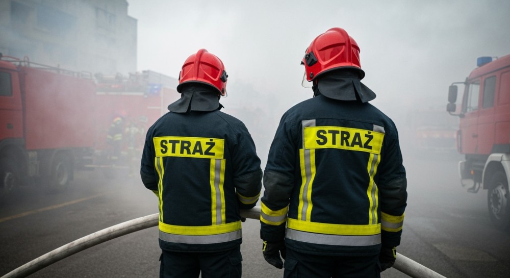 Pożar hali w Nekli: strażacy walczą z ogniem na dachu i w ścianach